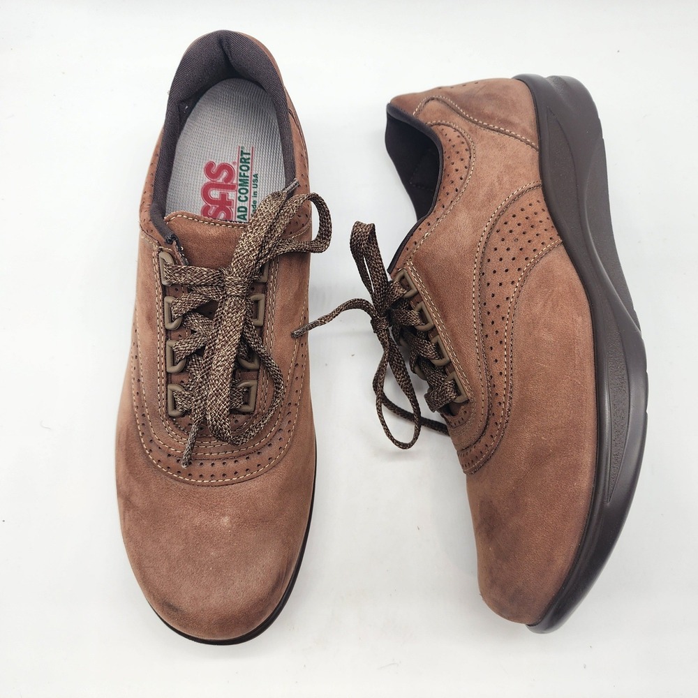 SAS Free Time Walking Shoes Women's 9 NARROW Brown Leather Lace Up Comfort Shoes